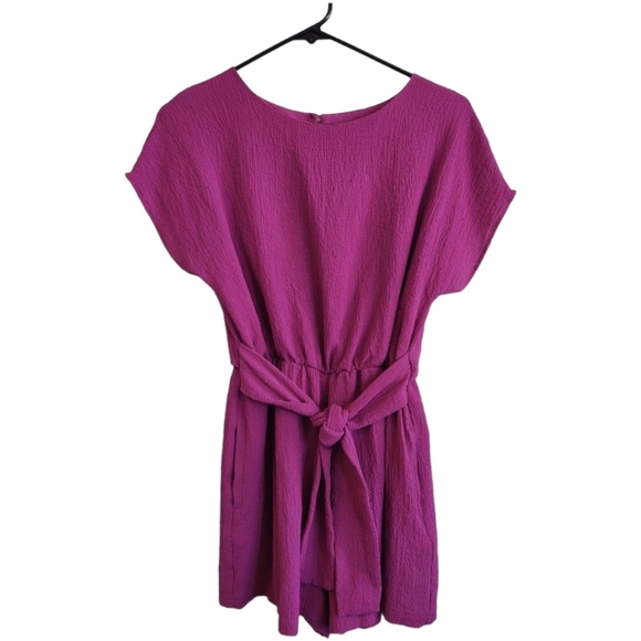 Grayson Magenta Cap Sleeve Shorts Romper Fully Lined Elastic & Tie Waist Size S - Picture 6 of 12